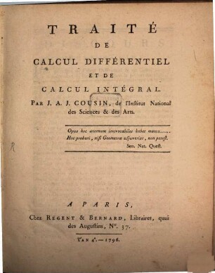 Traité De Calcul Différentiel Et De Calcul Intégral, 1