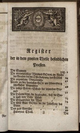 Register der in dem zweiten Theile befindlichen Poesien.