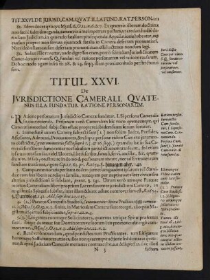 Titul. XXVI. De Jvrisdictione Camerali Qvatenus Illa Fundatur Ratione Personarum.