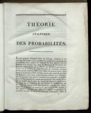Introduction. Livre I. Calcul des Fonctions Génératrices.