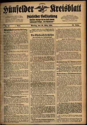 Erste Ausgabe vom Montag, den 26. März 1934.