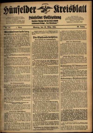 Erste Ausgabe vom Montag, den 26. März 1934.