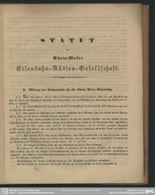 STATUT der Rhein-Weser Eisenbahn-Aktien-Gesellschaft