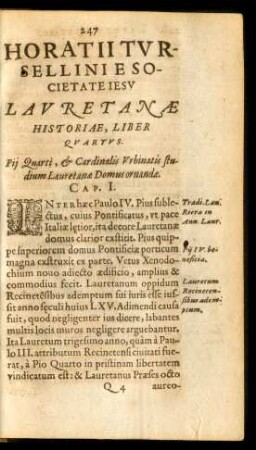 Horatii Tursellini E Societate Iesu Lauretanae Historiae, Liber Quartus.