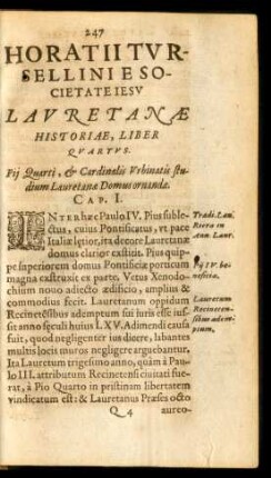 Horatii Tursellini E Societate Iesu Lauretanae Historiae, Liber Quartus.