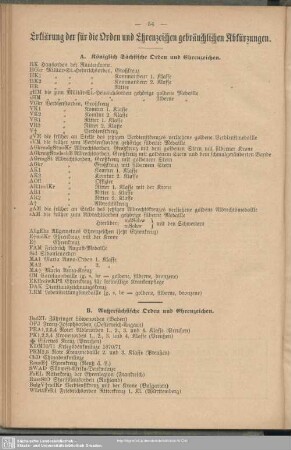 Erklärung der für die Orden und Ehrenzeichen gebräuchlichen Abkürzungen