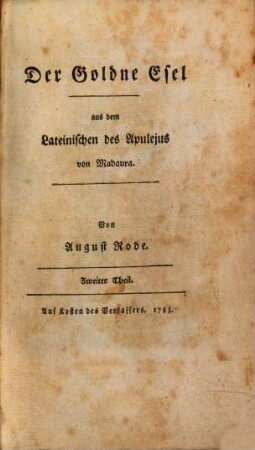 Der Goldne Esel, Zweiter Theil