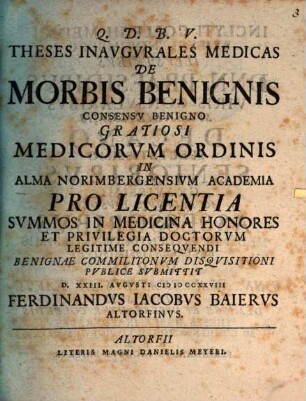 Theses inaug. med. de morbis benignis