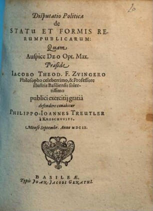 Disputatio Politica de Statu Et Formis Rerumpublicarum