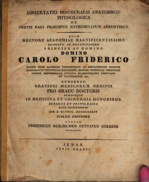 Diss. inaug. anat.-physiol. de nervis vasa praecipue extremitatum adeuntibus