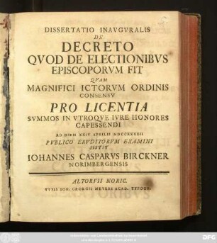 Dissertatio Inavgvralis De Decreto Qvod De Electionibvs Episcoporvm Fit