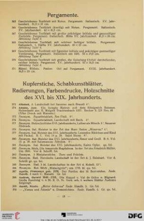 Kupferstiche, Schabkunstblätter, Radierungen, Farbendrucke, Holzschnitte des XVI. bis XIX. Jahrhunderts (Nr. 373-406)