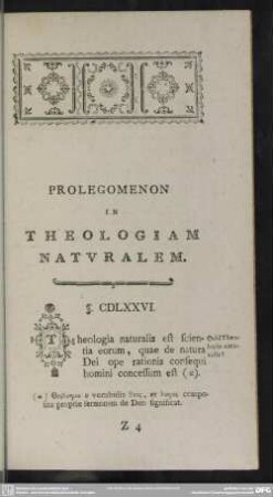 Prolegomenon In Theologiam Naturalem