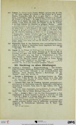 XII. Nachtrag zu allen Abteilungen (Nr. 822-880)