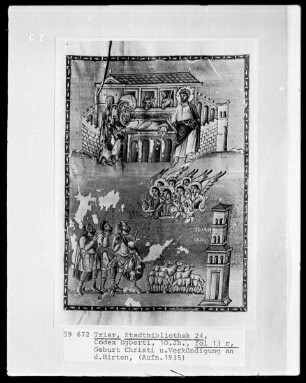 Codex Egberti — Geburt Christi und Verkündigung an die Hirten, Folio 13recto