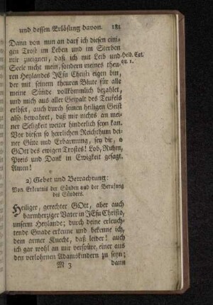 2) Gebet und Betrachtung: Von Erkentnis der Sünden und der Berufung des Sünders.