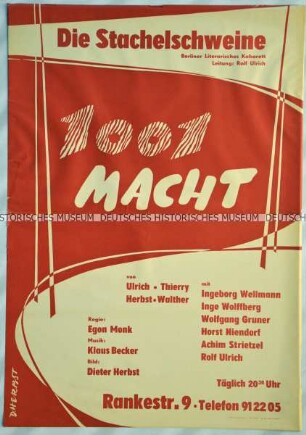 Plakat des Berliner Literarischen Kabaretts "Die Stachelschweine"