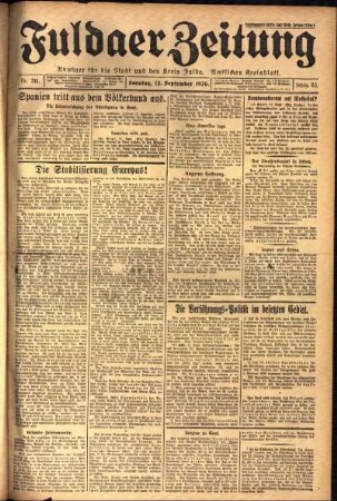 Erste Ausgabe vom Sonntag, den 12. September 1926.