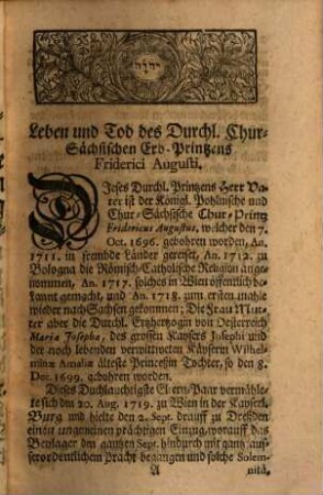Necrologium Domus Saxonicae Coaevum. Oder Vollständige Lebens-Geschichte Aller In diesem ietztlauffenden XVIII. Seculo Verstorbenen Herzoge von Sachsen : Nebst Dem Anhangs-Weise beygefügten Leben und Tode Der Allerdurchl. und Großmächtigst. Frauen, Frauen Christianen Eberhardinen, Königin in Pohlen und Churfürstin zu Sachsen, [et]c.