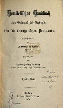 Homiletisches Handbuch zum Gebrauch bei Predigten über die evangelischen Perikopen, 4