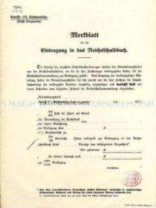 Merkblatt für die Eintragung ins Reichsschuldbuch für die 6. Kriegsanleihe