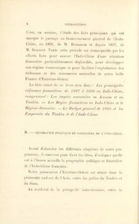 B. Géographie politique et financière de l'Indo-Chine