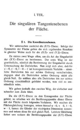 I. Teil - Die singulären Tangentenebenen der Fläche.