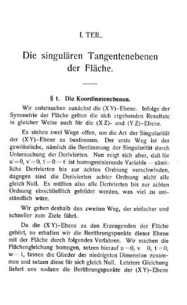 I. Teil - Die singulären Tangentenebenen der Fläche.