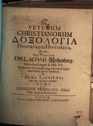De veterum christianorum doxologia : dissertatio historica