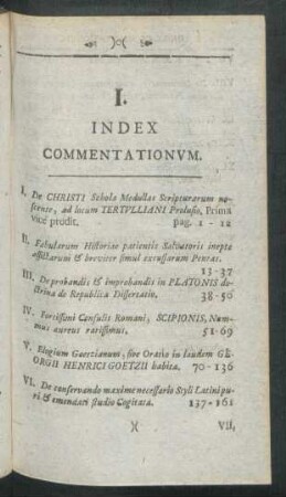 I. Index Commentationum