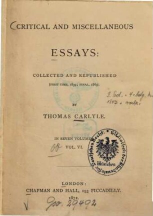 Critical and miscellaneous essays : in 7 vol.. 6