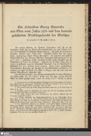 Ein Schreiben Georg Emerichs aus Ofen vom Jahre 1478 und das damals gefährdete Waidstapelrecht der Görlitzer