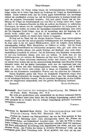 185-187, Berthold Kern. Das Erkenntnisproblem und eine kritische Lösung. 1910