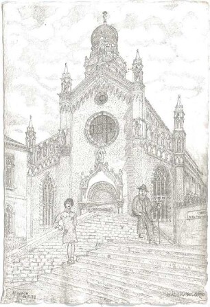 Wach, Hugo; Venedig (Italien); "Venezia ein architektonisches Portrait in Lithographien von H.C.C. Wach. Zweiter Teil: Blatt 37-69", Vorzeichnungen für geplante Publikation - Madonna dell'Orto (Perspektive)