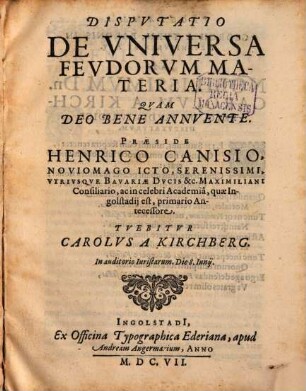 Dispvtatio De Vniversa Fevdorvm Materia