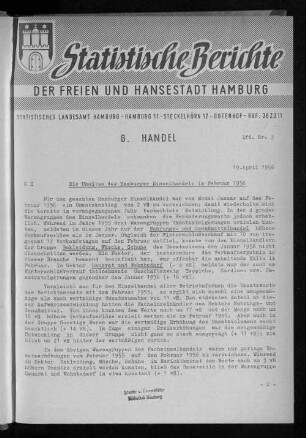 Die Umsätze des Hamburger Einzelhandels im Februar 1956 : Lfd. Nr. 3