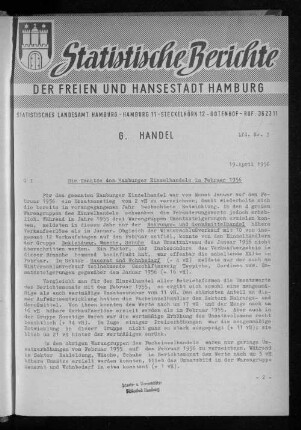 Die Umsätze des Hamburger Einzelhandels im Februar 1956 : Lfd. Nr. 3