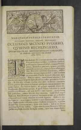 Marqvardi Freheri Dedicatio.
