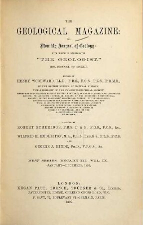 The geological magazine or monthly journal of geology. [29] = No. 331 - 342 = N.S., Decade 3, Vol. 9. 1892