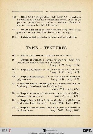 Tapis - Tentures (Nr. 163-170)