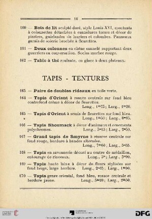Tapis - Tentures (Nr. 163-170)
