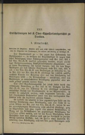 XXII. Entscheidungen des K. Ober-Appellationsgerichts zu Dresden