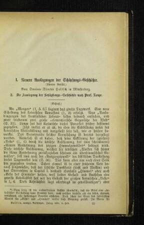 Neuere Auslegungen der Schöpfungs-Geschichte : (vierter Artikel) ; (Schluß)