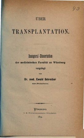 Über Transplantation : Inaug.-Diss.