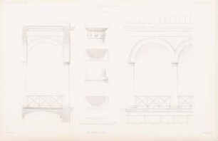 Gerichtshaus, Elberfeld: Vorhalle: Ansichten, Details (aus: Atlas zur Zeitschrift für Bauwesen, hrsg. v. G. Erbkam, Jg. 2, 1852)
