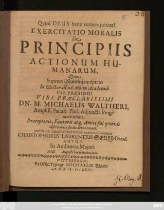 Exercitatio Moralis De Principiis Actionum Humanarum