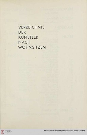 Verzeichnis der Künstler nach Wohnsitzen