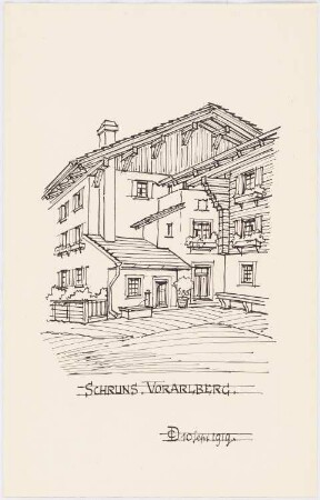 Schruns/Vorarlberg: Perspektivische Ansicht eines Hauses
