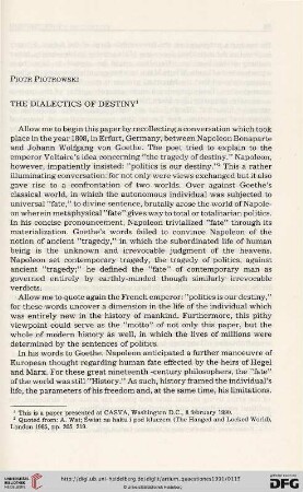 5: The dialectics of destiny