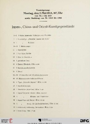 Japan-, China- und Orient-Kunstgegenstände (Nr. 1-188)